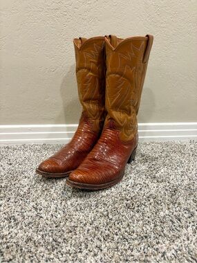 Justin Boots Brown Foot with Tan Shaft Western Cowboy Boots